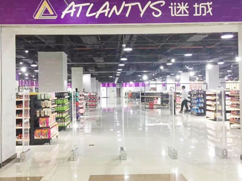 Das Einkaufszentrum „Mystery City“ installierte die akustische magnetische Diebstahlsicherung AM6808 aus Acryl im Schönheitssupermarkt